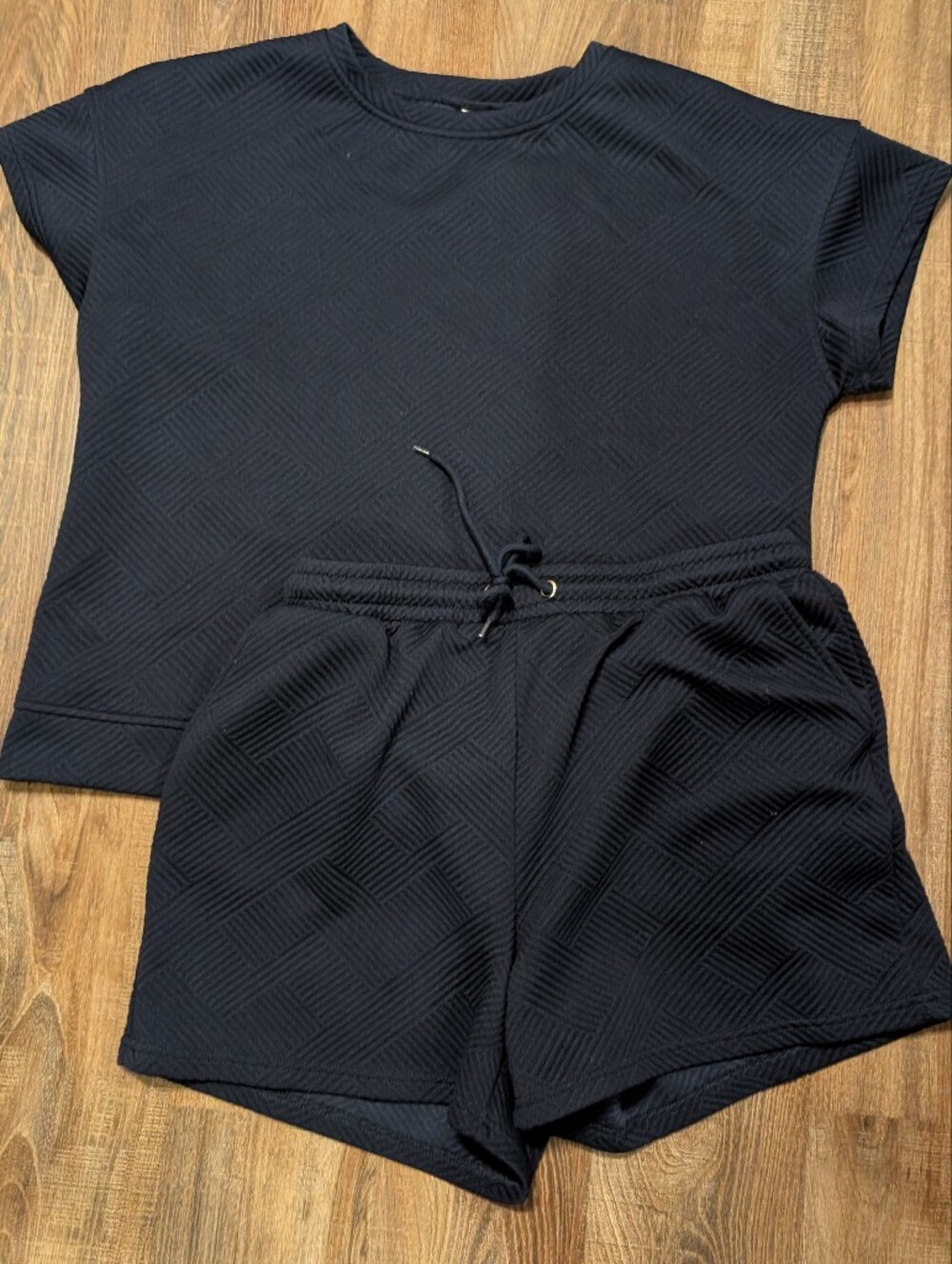 Navy Textured Drawstring Shorts Set